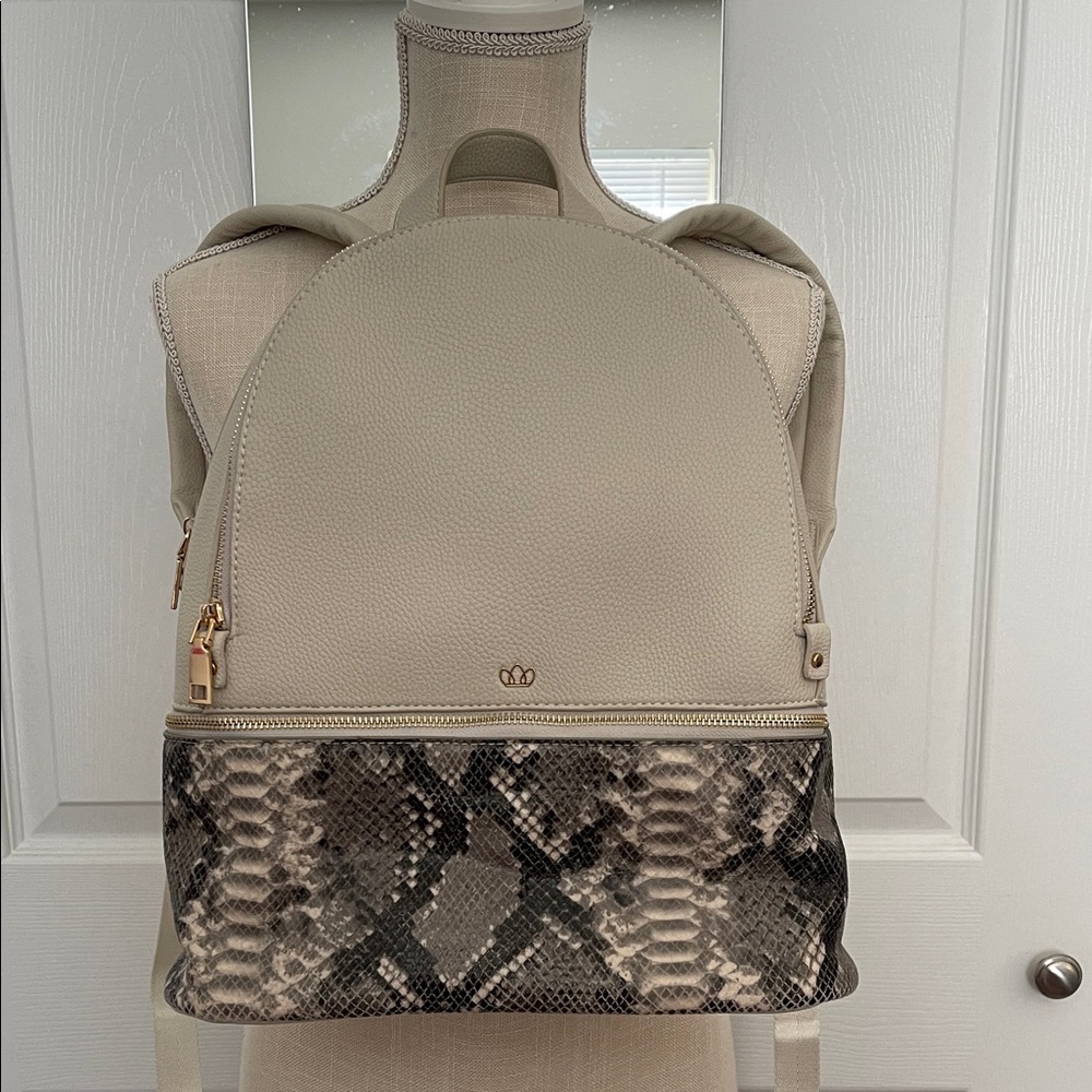 Piper Noble Beige and Snake Print Backpack with Gold Hardware